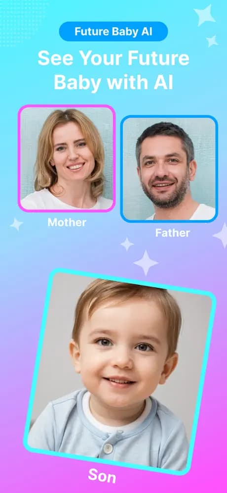See your future baby with AI — mother and father photos blended into a baby's face